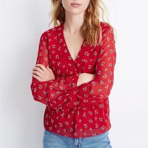 Madewell Red Lilies Floral Peplum Top